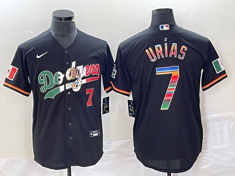 Men Los Angeles Dodgers #7 Urias Black rainbow Nike Game MLB Jersey style 6